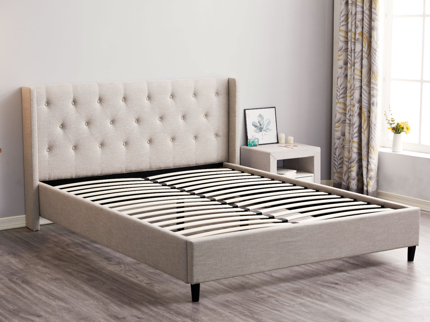 Kimberley Dark Grey Upholstered Wingback Bed Frame