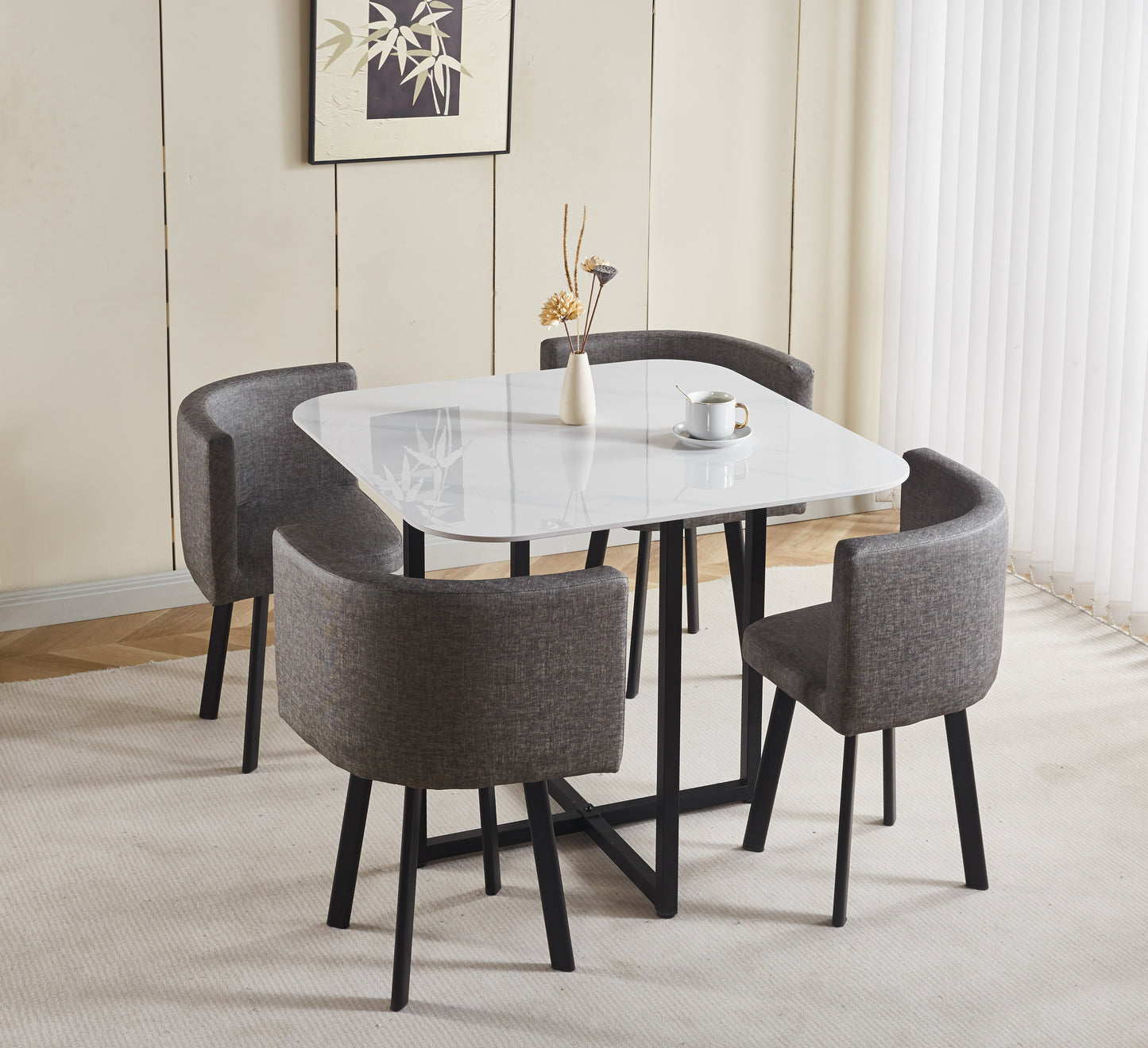 Compact Square Dining Table Set with 4 Chairs