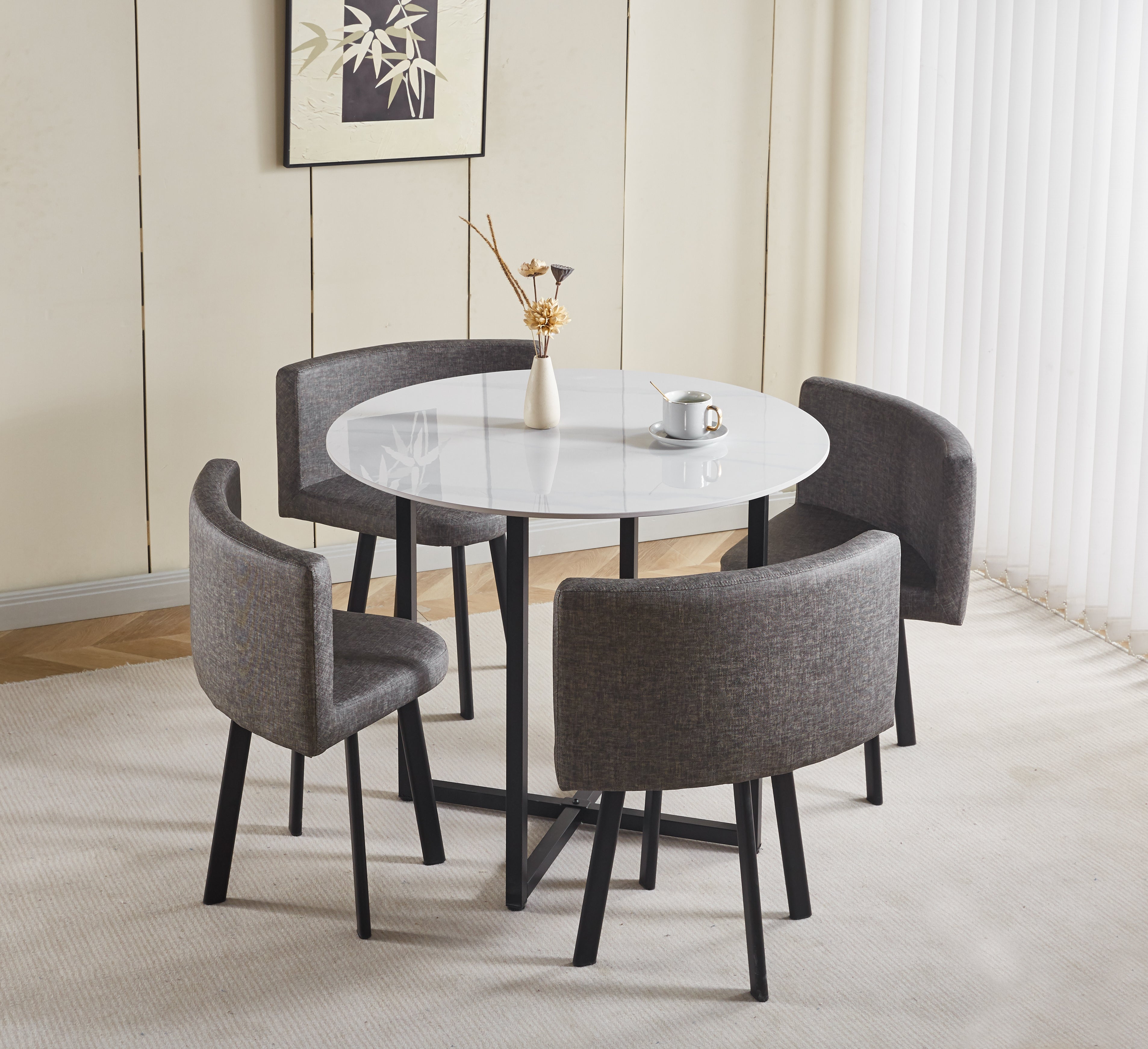 Compact Round Dining Table Set with 4 Chairs