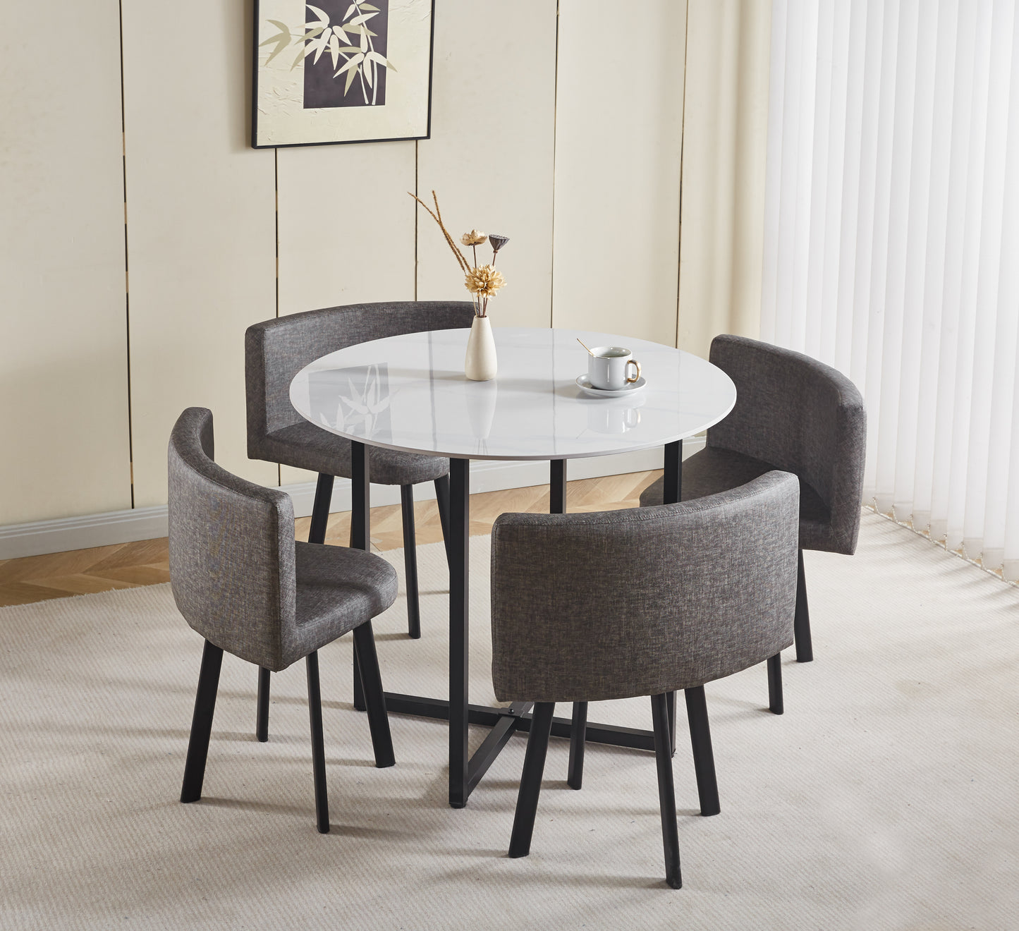 Compact Round Dining Table Set with 4 Chairs