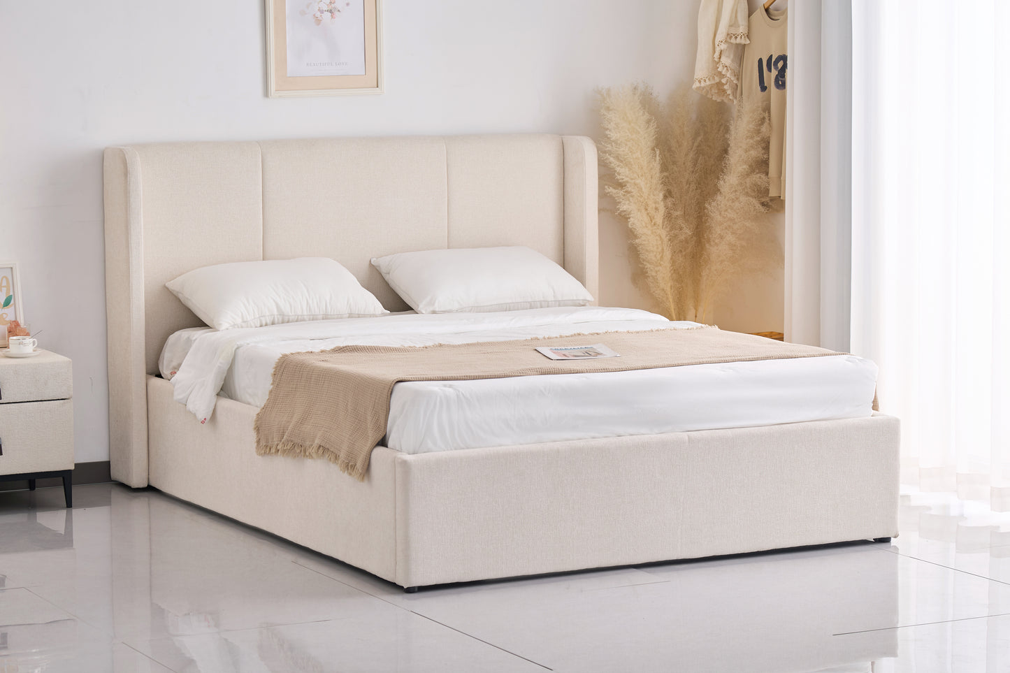 Velocava Queen Size Lift-up Storage Bed Frame with Modern Wingback