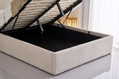 Diana Beige Boucle Upholstered Storage Queen Bed Frame