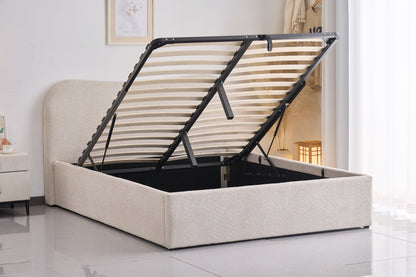 Diana Beige Boucle Upholstered Storage Queen Bed Frame