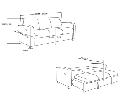 Vito Three-seater Beige Sofa Bed