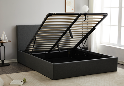Monarch Grey Fabric Lift-up Storage Queen Bed Frame