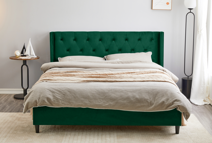 Green Tufted Velvet Queen Size Bed Frame