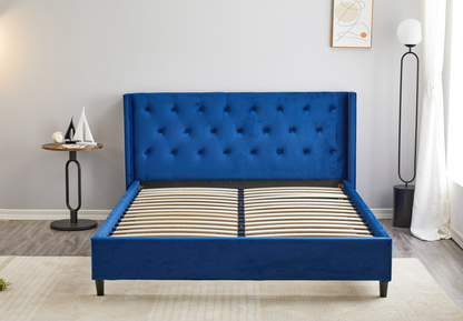 Blue Tufted Velvet Queen Size Bed Frame