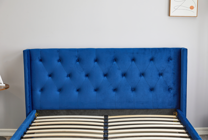Blue Tufted Velvet Queen Size Bed Frame