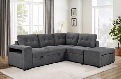 Carman Sleeper Sectional Sofa Bed with Reversible Storage Chaise and Ottoman