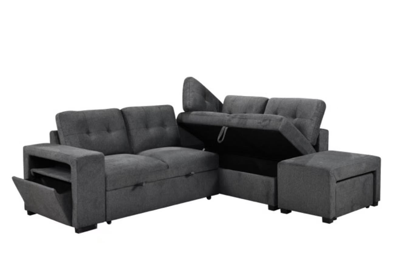 Carman Sleeper Sectional Sofa Bed with Reversible Storage Chaise and Ottoman